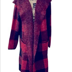 Joseph A Red and Black Plaid Long Cardigan